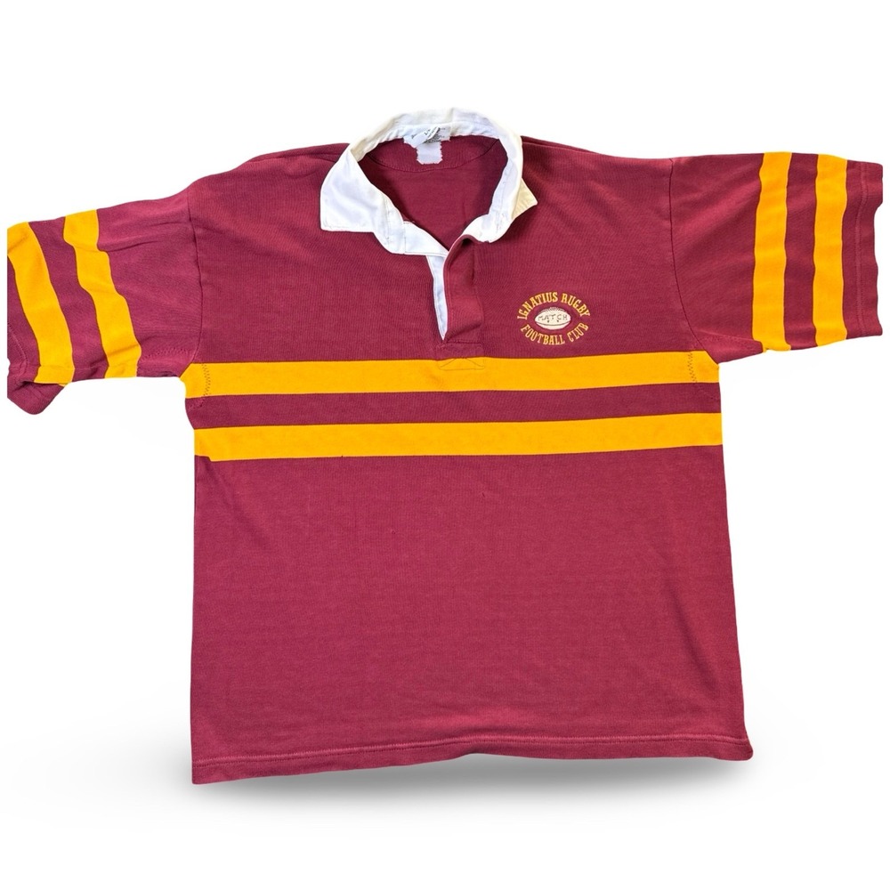 Barbarian Rugby Shirt Mens Large Maroon Gold Ignatius Football Club Canada Vtg